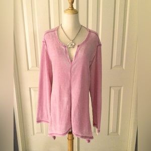 Seven7 Waffle Long Sleeve Distressed Top XL